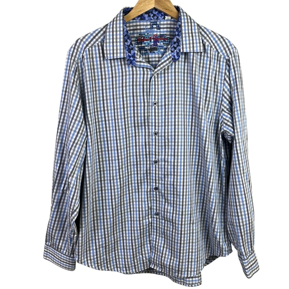 Robert Graham Classic Fit Blue Check Long Sleeve Patterned Cuff‎ XL Men's